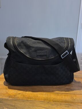 Gucci Black Monogram Diaper Messenger Crossbody Bag
